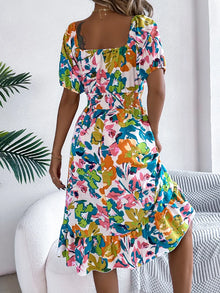 Venus Ruffled Hem Smocked Floral Short Sleeve Midi Dress — thumbnail 9