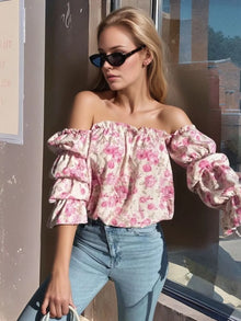 Hathor Printed Off-Shoulder Flounce Sleeve Blouse — thumbnail 4