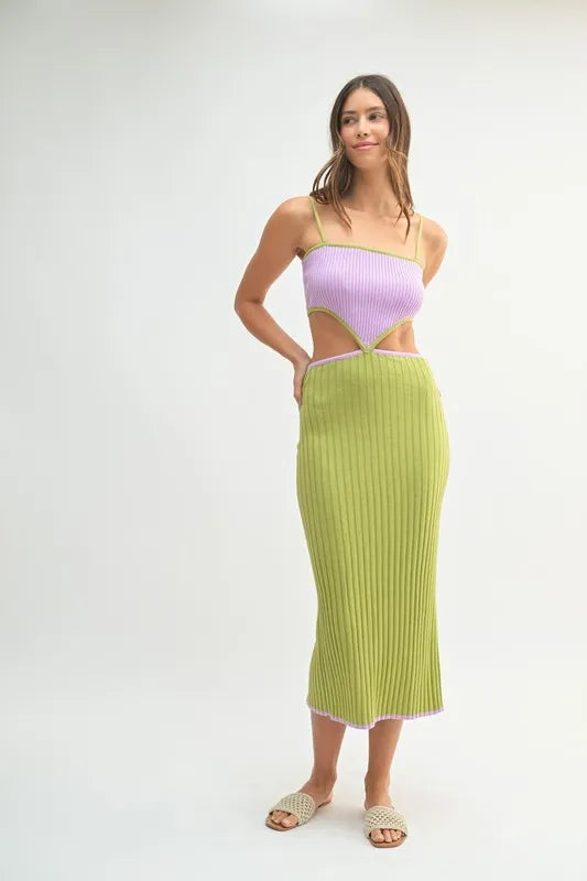 Kali Ribbed Knit Color Block Cutout Midi Dress — view 3
