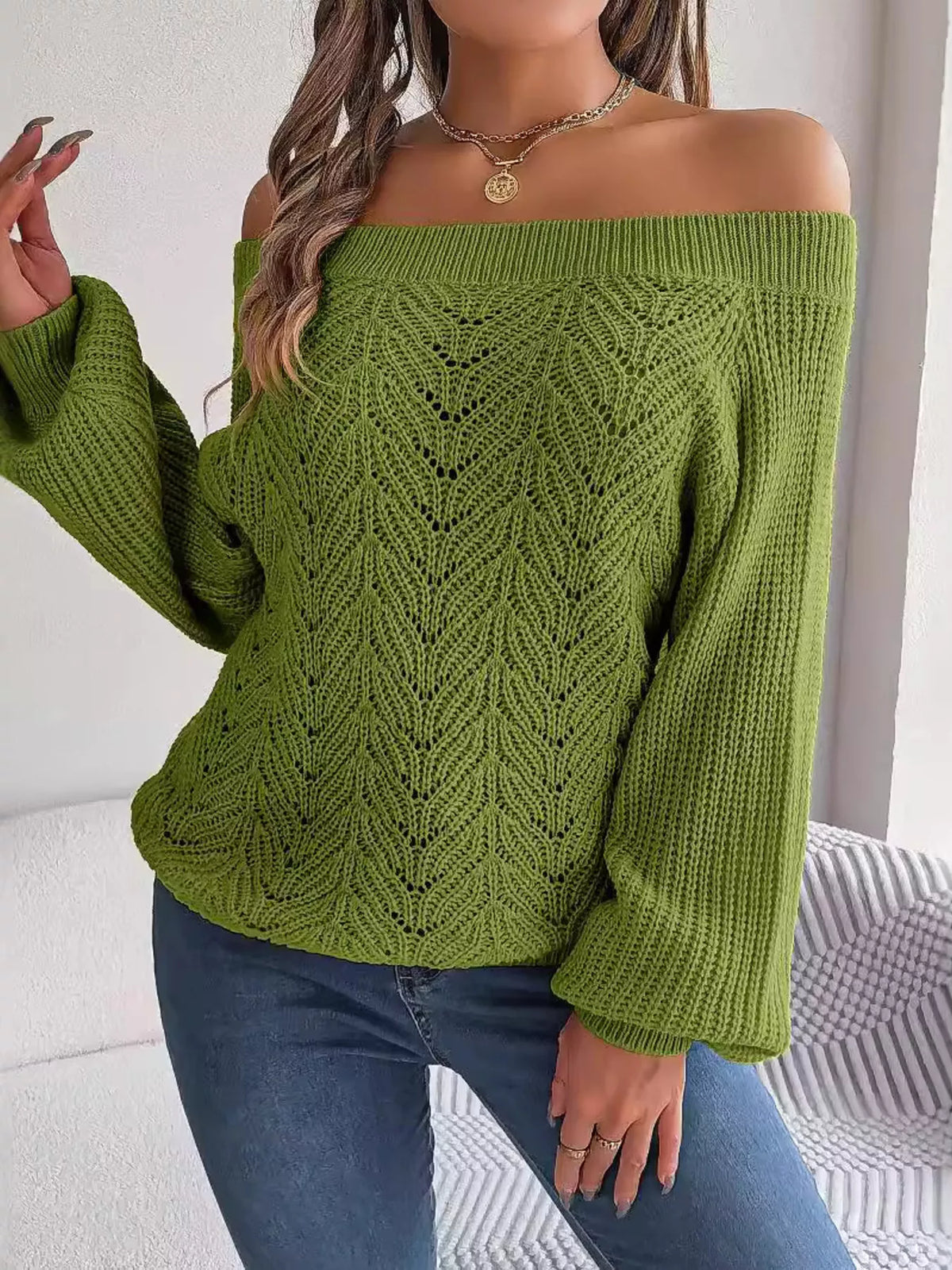 Gaia Openwork Off-Shoulder Sweater — view 2