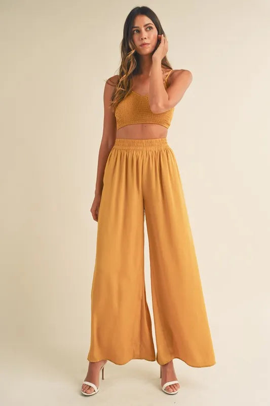 Oshun Smocked Bralette Crop Top and Wide Leg Pants Set — view 3
