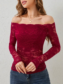 Morrigan Off-Shoulder Long Sleeve Lace Top — thumbnail 3