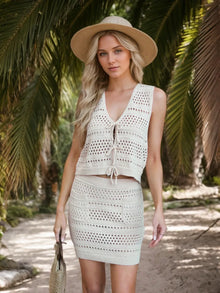 Brigid Openwork V-Neck Top and Skirt Knit Cover Up Set — thumbnail 3