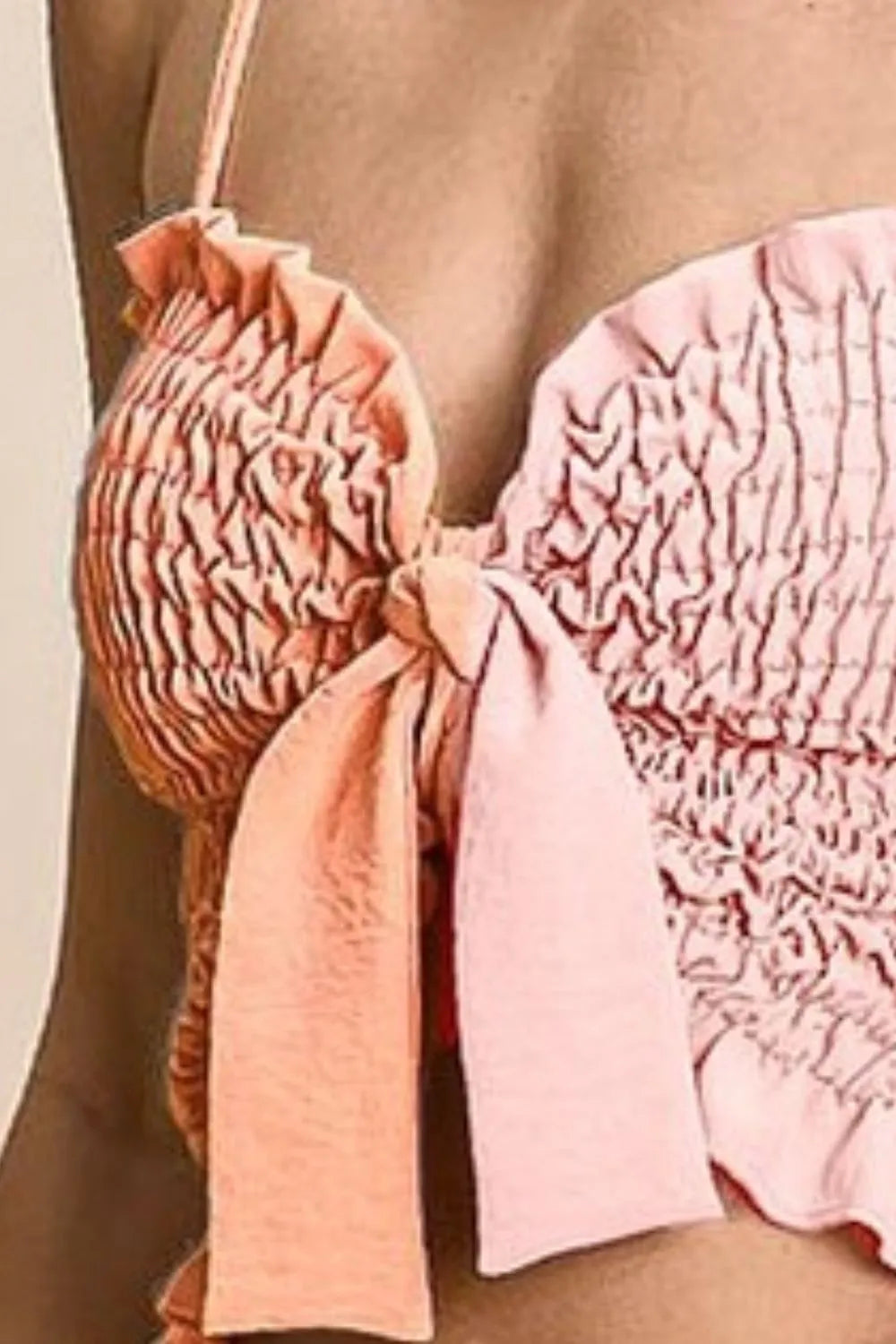Hathor Woven Color Block Smocked with Ribbon Bra Top — view 3