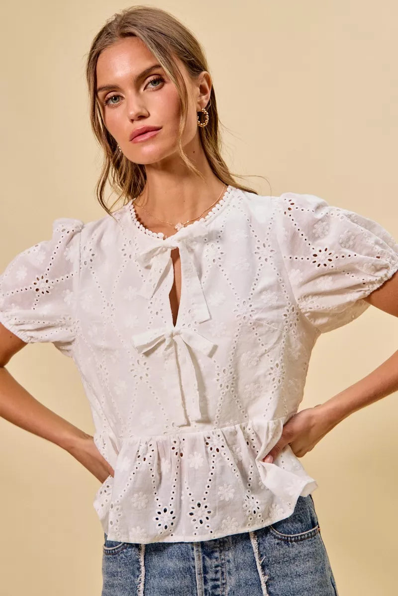Brigid Eyelet Front Tie Blouse — view 9
