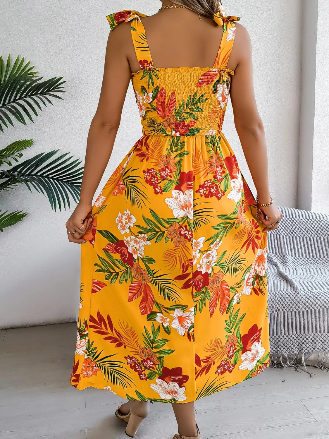 Persephone Smocked Floral Tie Shoulder Midi Dress — view 8