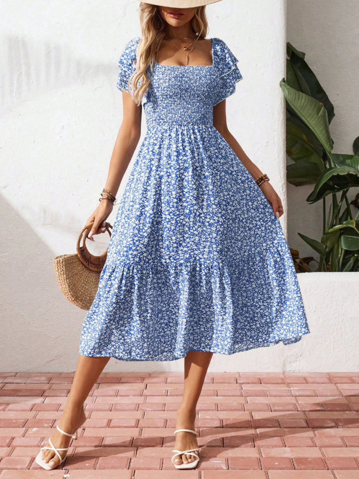 Persephone Floral Print Smocked Ruffle Sleeves Dress — view 5
