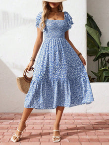 Persephone Floral Print Smocked Ruffle Sleeves Dress — thumbnail 5
