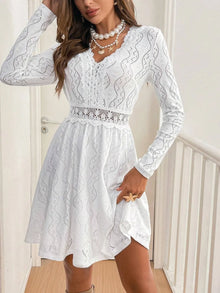 Selene Lace Detail V Neck Long Sleeve Mini Dress — thumbnail 4