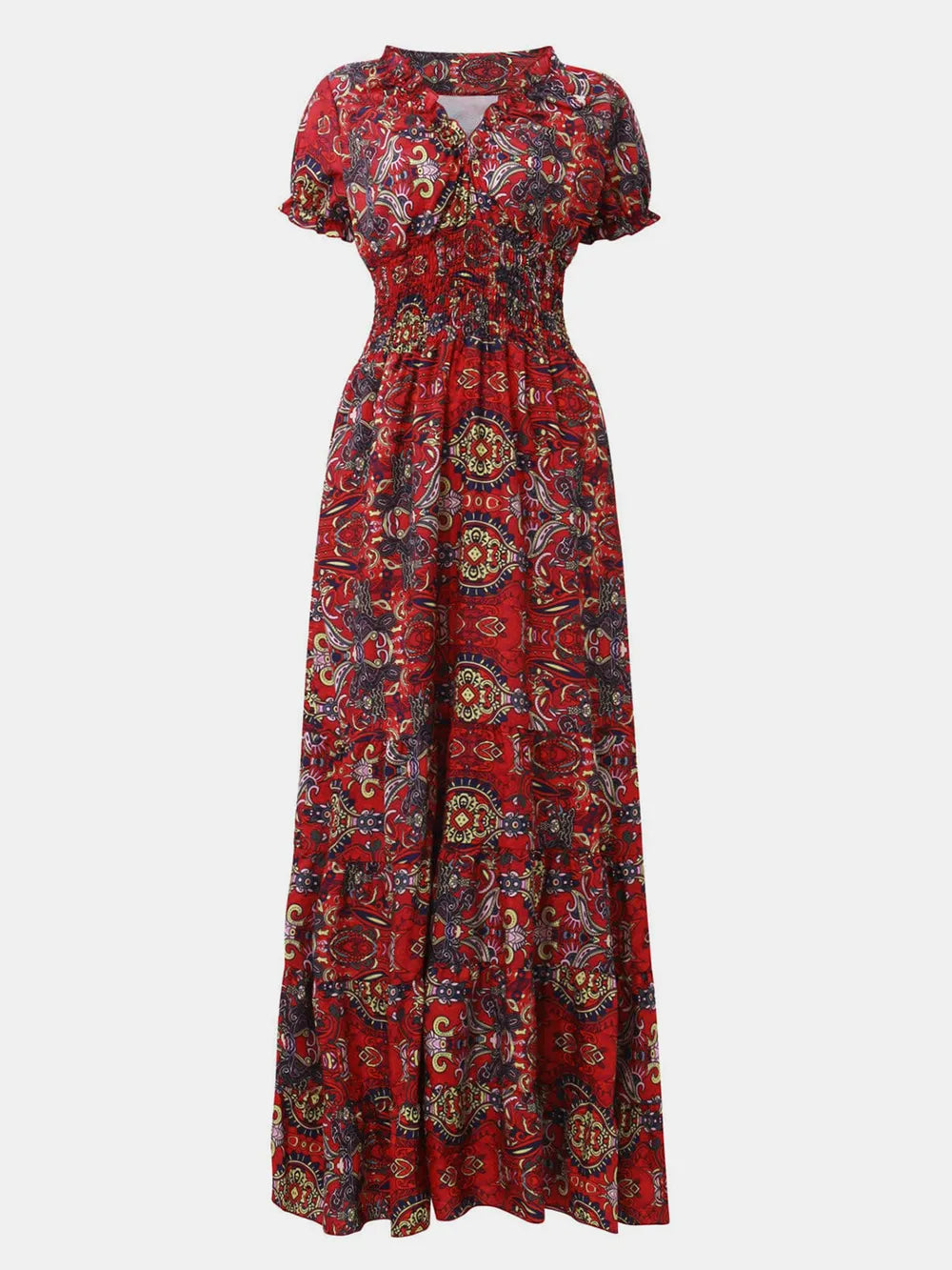 Pele Smocked Printed V-Neck Short Sleeve Dress — view 4