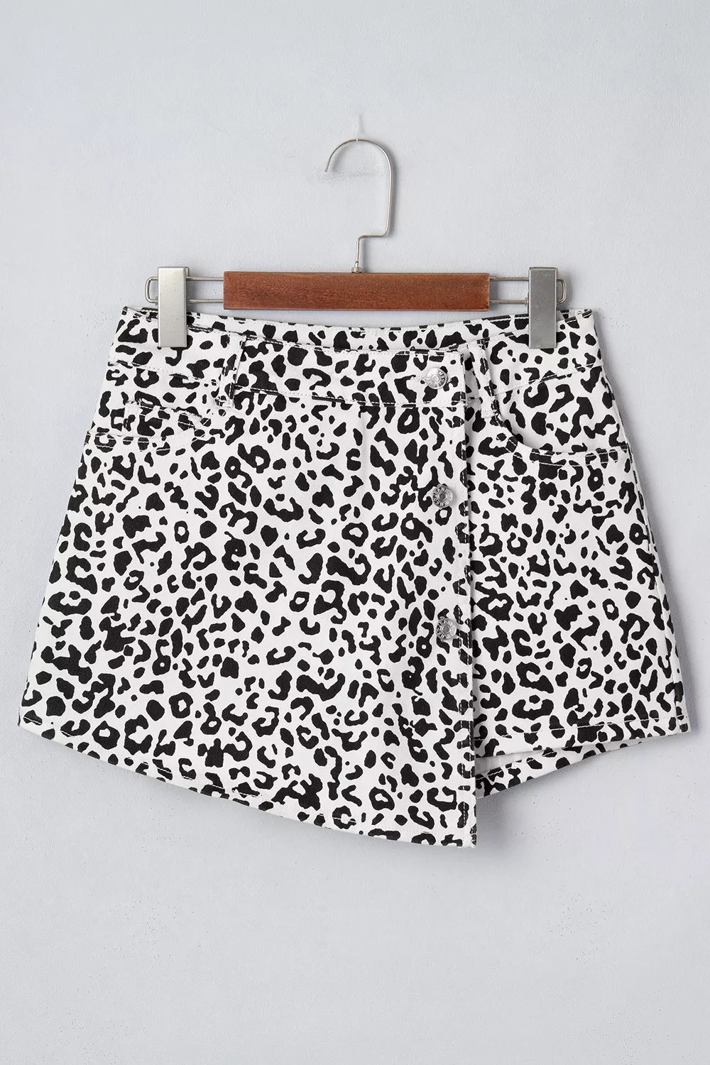 Freya Leopard Print Button Overlap Denim Shorts — view 2