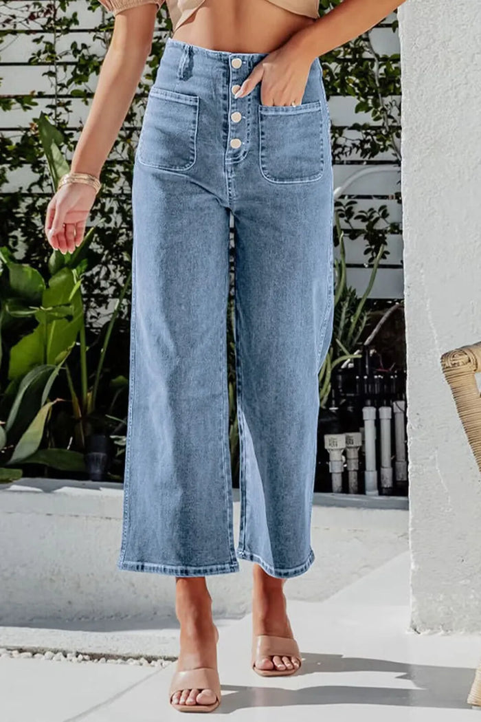 Lakshmi Button Fly Cropped Wide Leg Jeans