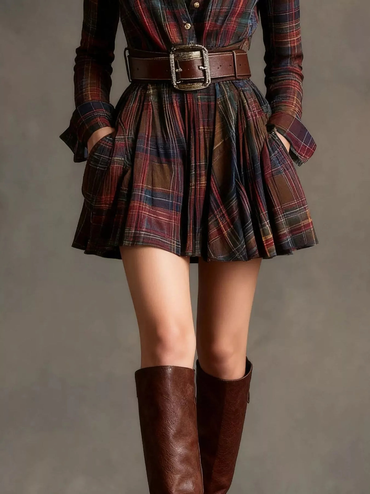 Ishtar Plaid Long Sleeve Shirt Dress — view 2