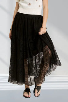 Rhiannon Elastic Waist Raw Hem Lace Maxi Skirt — thumbnail 3