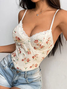 Selene Lace Detail Crisscross Back Spaghetti Strap Bodysuit — thumbnail 1