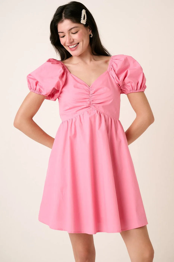 Venus Sweetheart Puff Sleeve Smocked Mini Dress