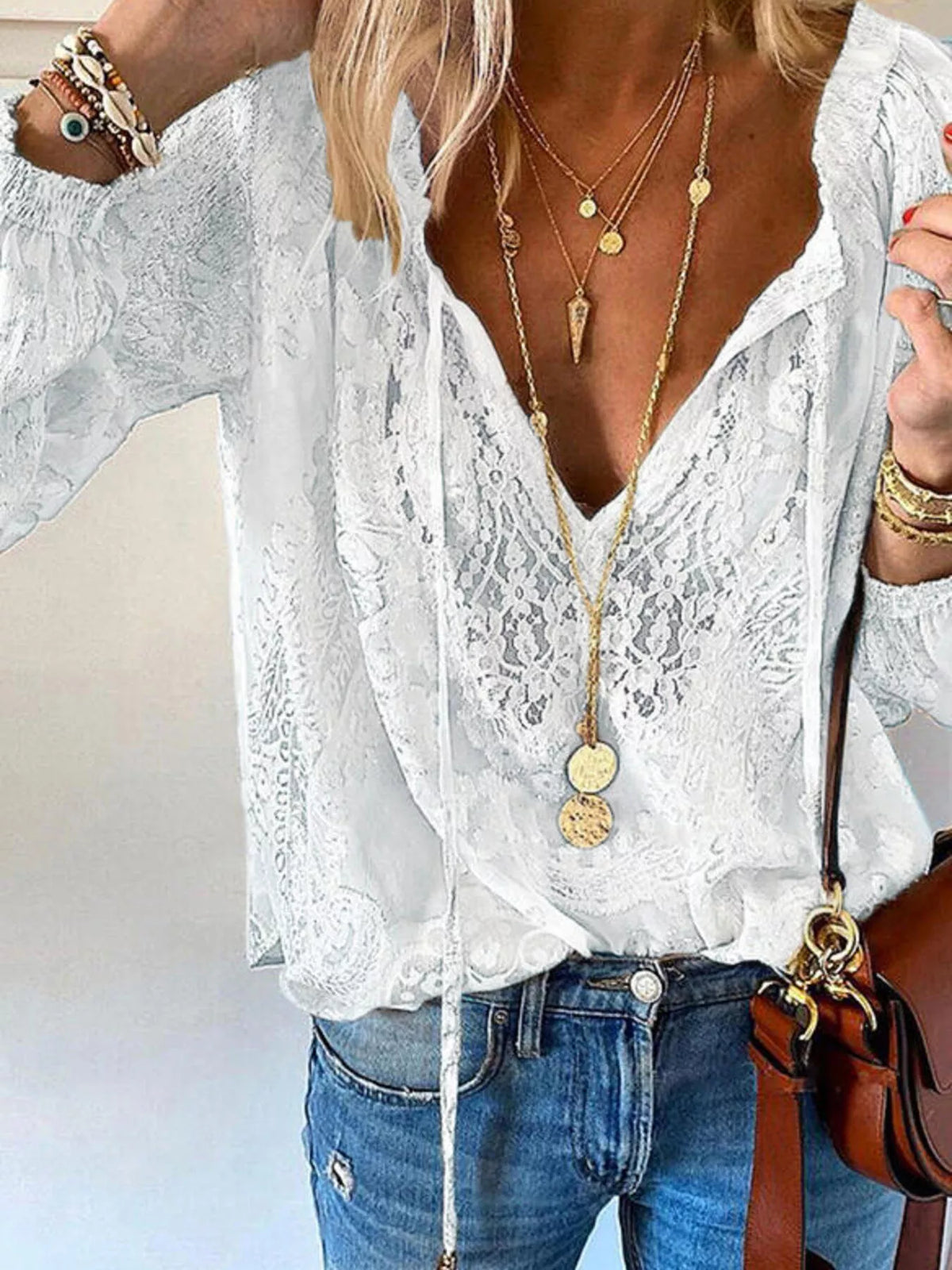 Morrigan Lace Tie-Neck Blouse — view 2