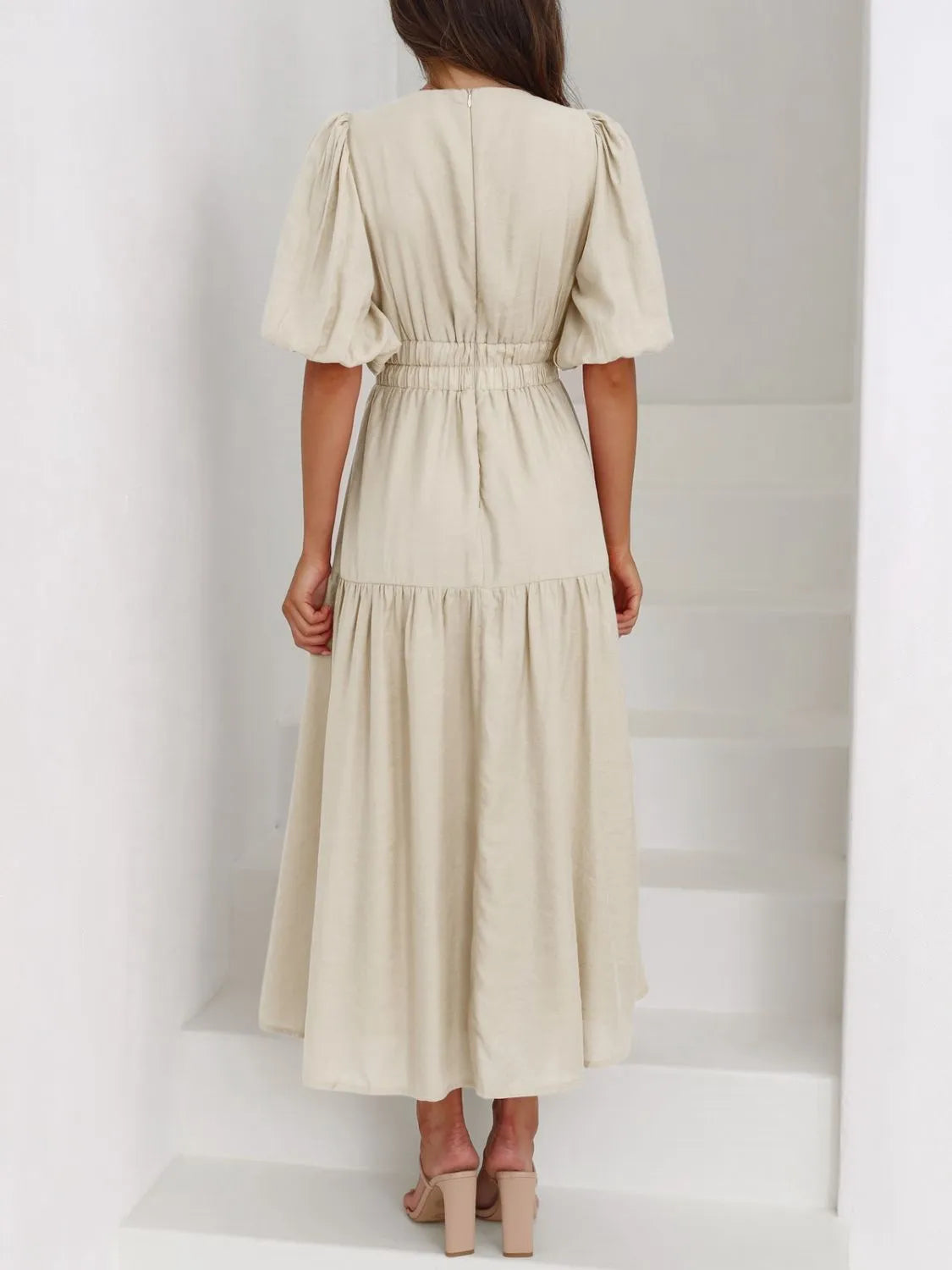 Persephone V-Neck Puff Sleeve Midi Dress — view 14