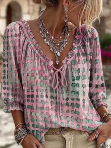 Selene Tie Neck 3/4 Sleeve Blouse — thumbnail 11
