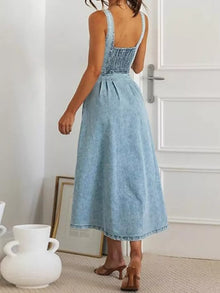 Artemis Smocked Back Button Front Denim Midi Dress — thumbnail 3