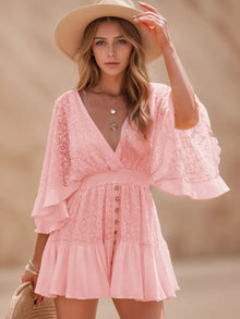 Selene Ruffle Hem Tie Back Lace Mini Dress — thumbnail 7