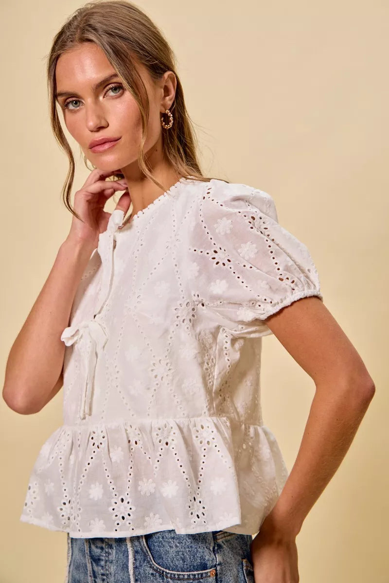 Brigid Eyelet Front Tie Blouse — view 19