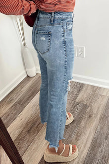 Artemis Raw Hem Ripped Open Knee Fit Flare Jeans — thumbnail 2