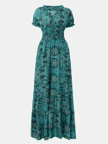 Pele Smocked Printed V-Neck Short Sleeve Dress — thumbnail 14
