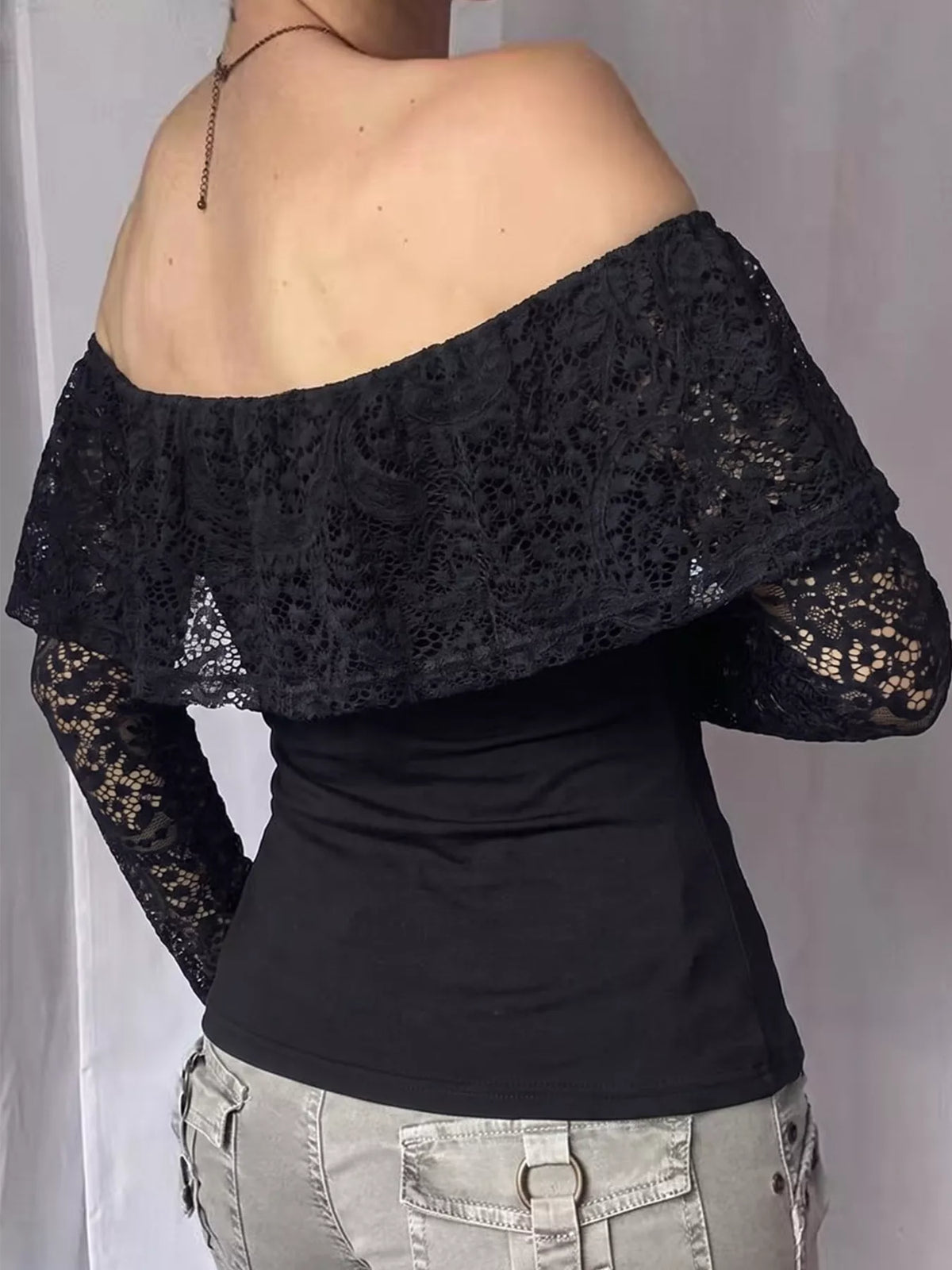 Nyx Off-Shoulder Lace Trim Long Sleeve T-Shirt — view 5