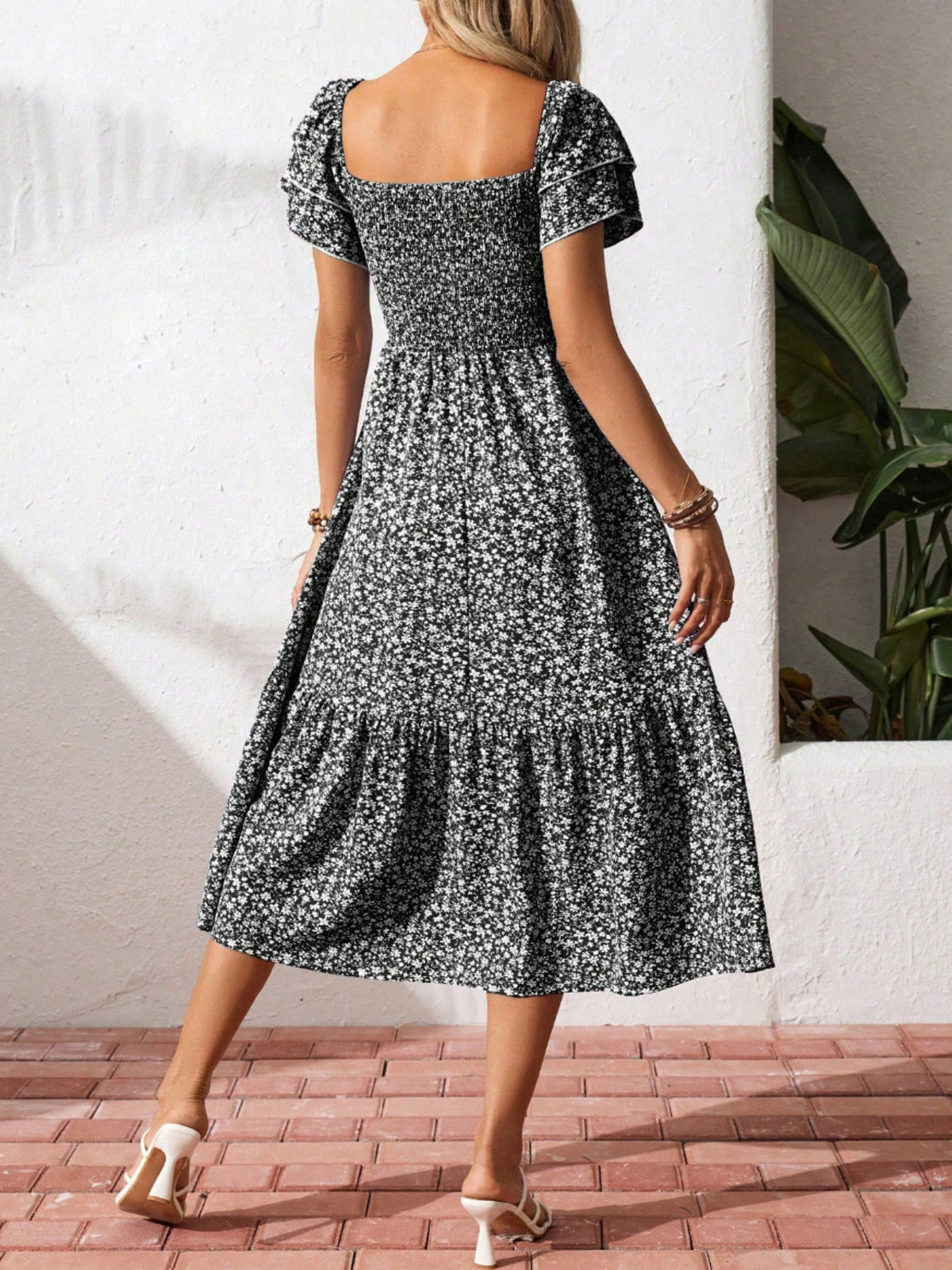 Persephone Floral Print Smocked Ruffle Sleeves Dress — view 14