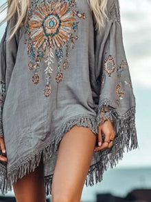 Rhiannon Fringe Hem Long Sleeve Mini Dress — thumbnail 3