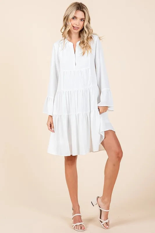 Eir Tiered Notched Flare Sleeve Dress — view 5