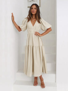 Persephone Tiered Surplice Half Sleeve Midi Dress — thumbnail 3