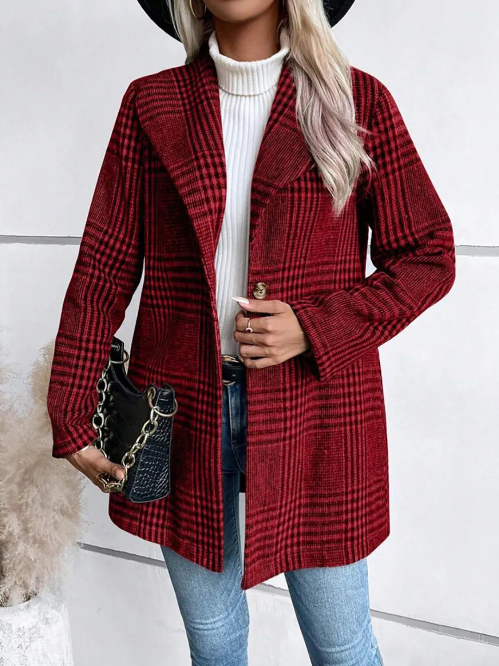 Durga Plaid Collared Neck Long Sleeve Jacket — view 2