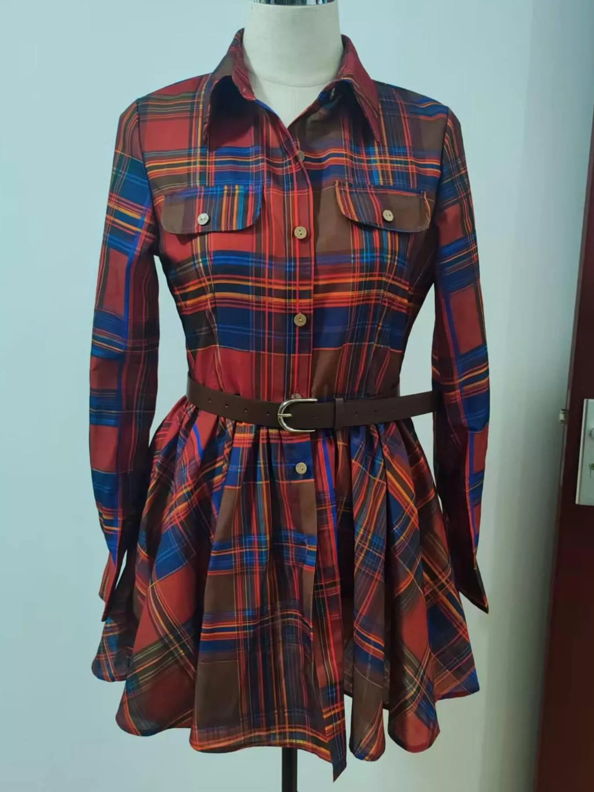 Ishtar Plaid Long Sleeve Shirt Dress — view 4