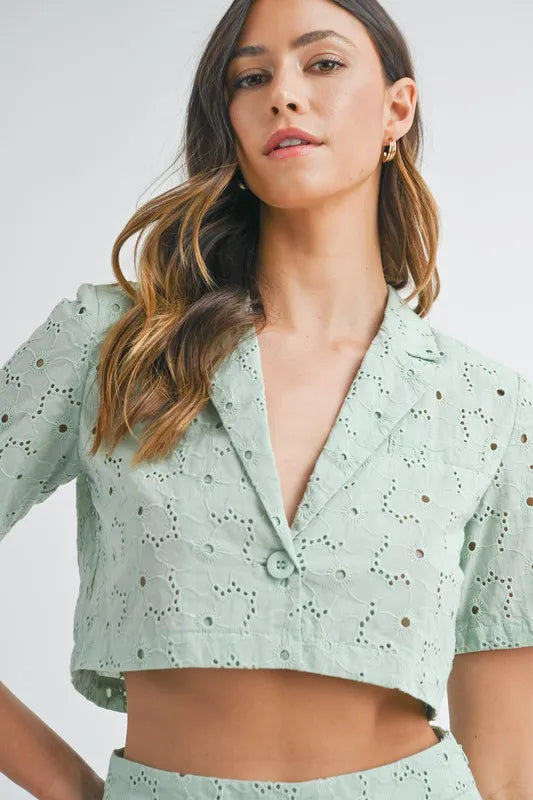 Brigid Eyelet Short Sleeve Crop Top and Shorts Set — view 7