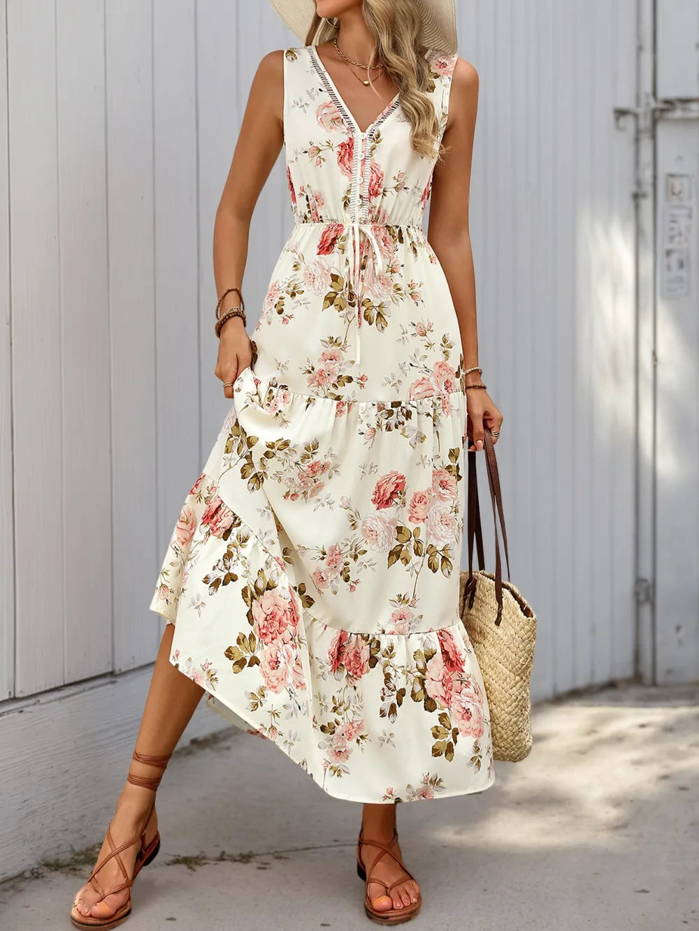 Nike Printed Ruffled Hem V-Neck Sleeveless Dress — view 4