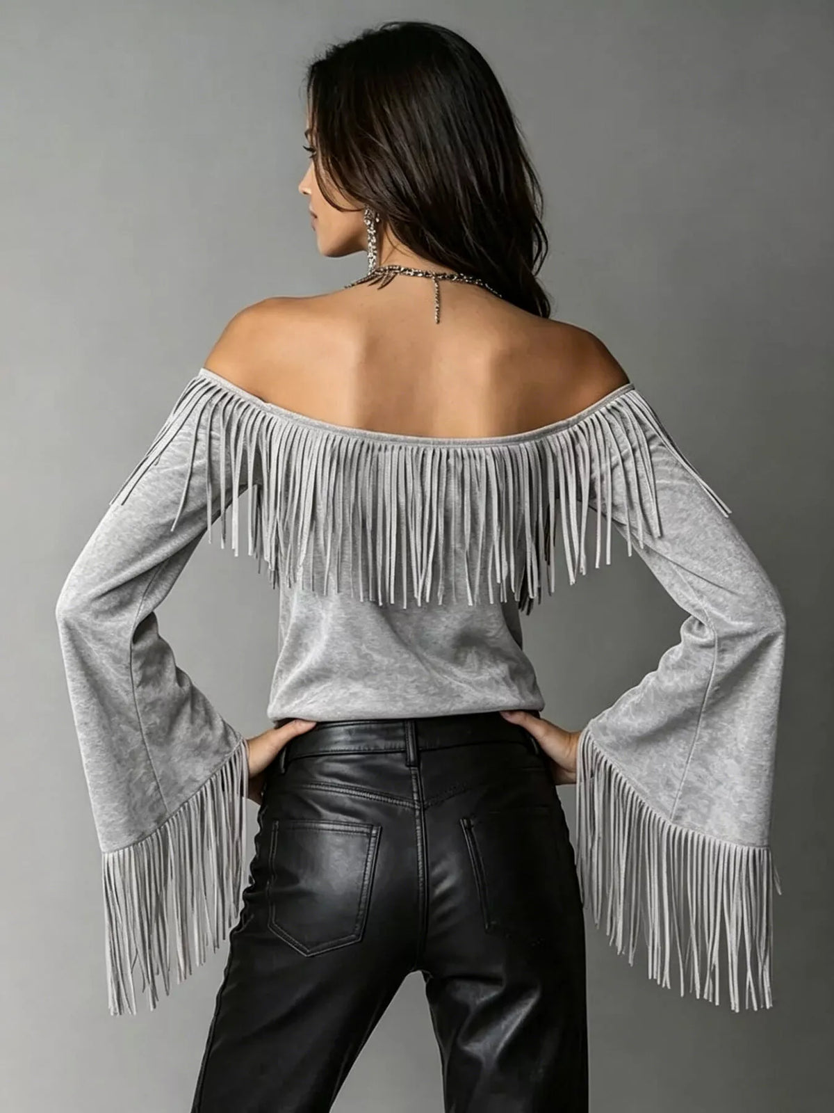 Freya Fringed Off-Shoulder T-Shirt — view 10
