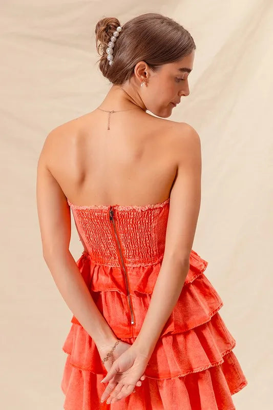 Pele Strapless Ruffle Layered Game Day Cheer Up Dress styled in the studio