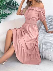 Venus Smocked Off-Shoulder Tiered Dress — thumbnail 2