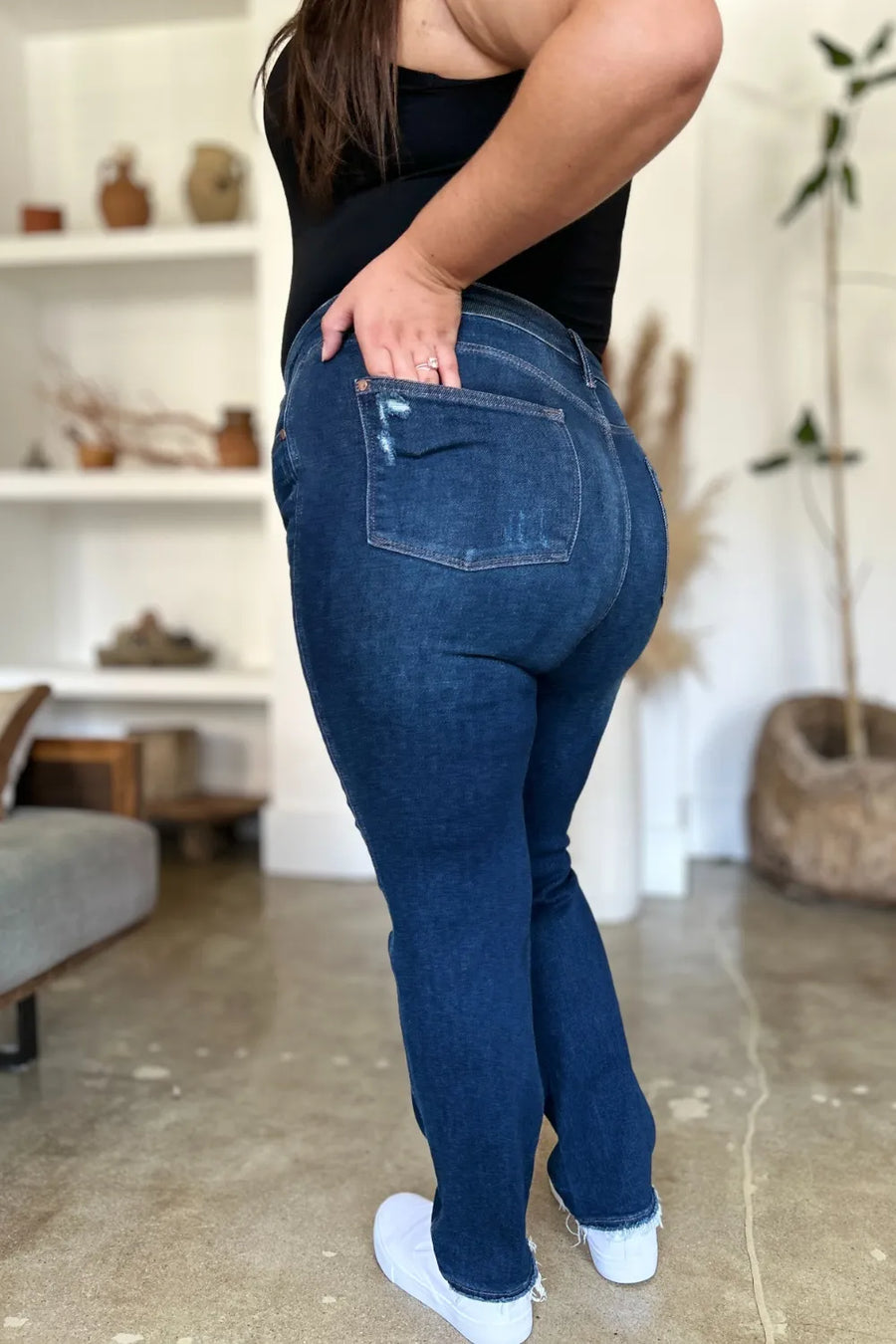 Artemis High Waist Rigid Magic Heavy Destroy Straight Jeans styled in the studio