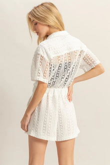 Brigid Crochet Button Front Short Sleeve Romper — thumbnail 2