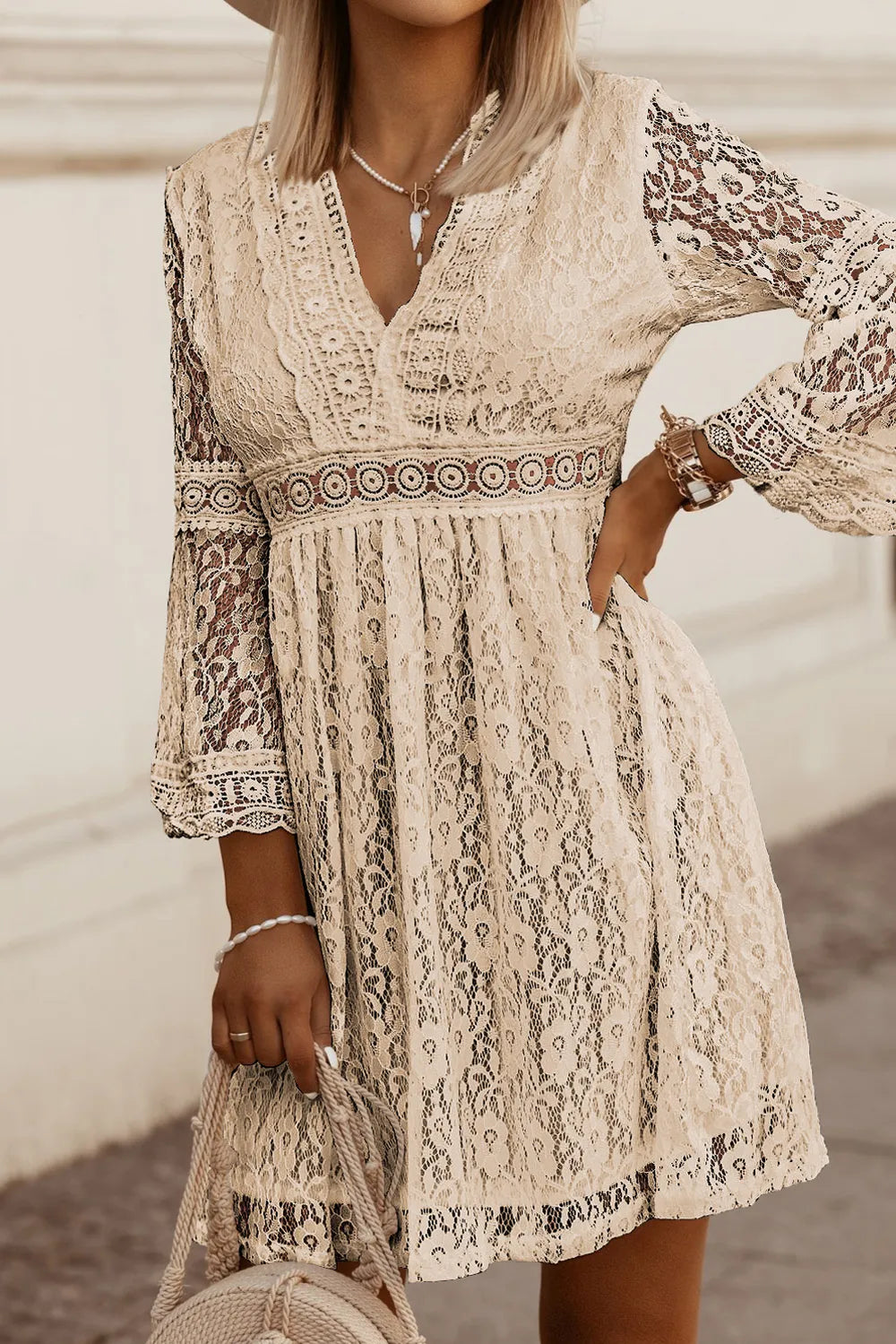 Morrigan Lace V-Neck Three-Quarter Sleeve Dress — view 1