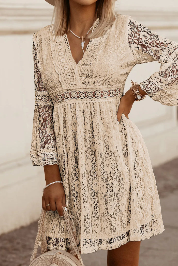 Morrigan Lace V-Neck Three-Quarter Sleeve Dress