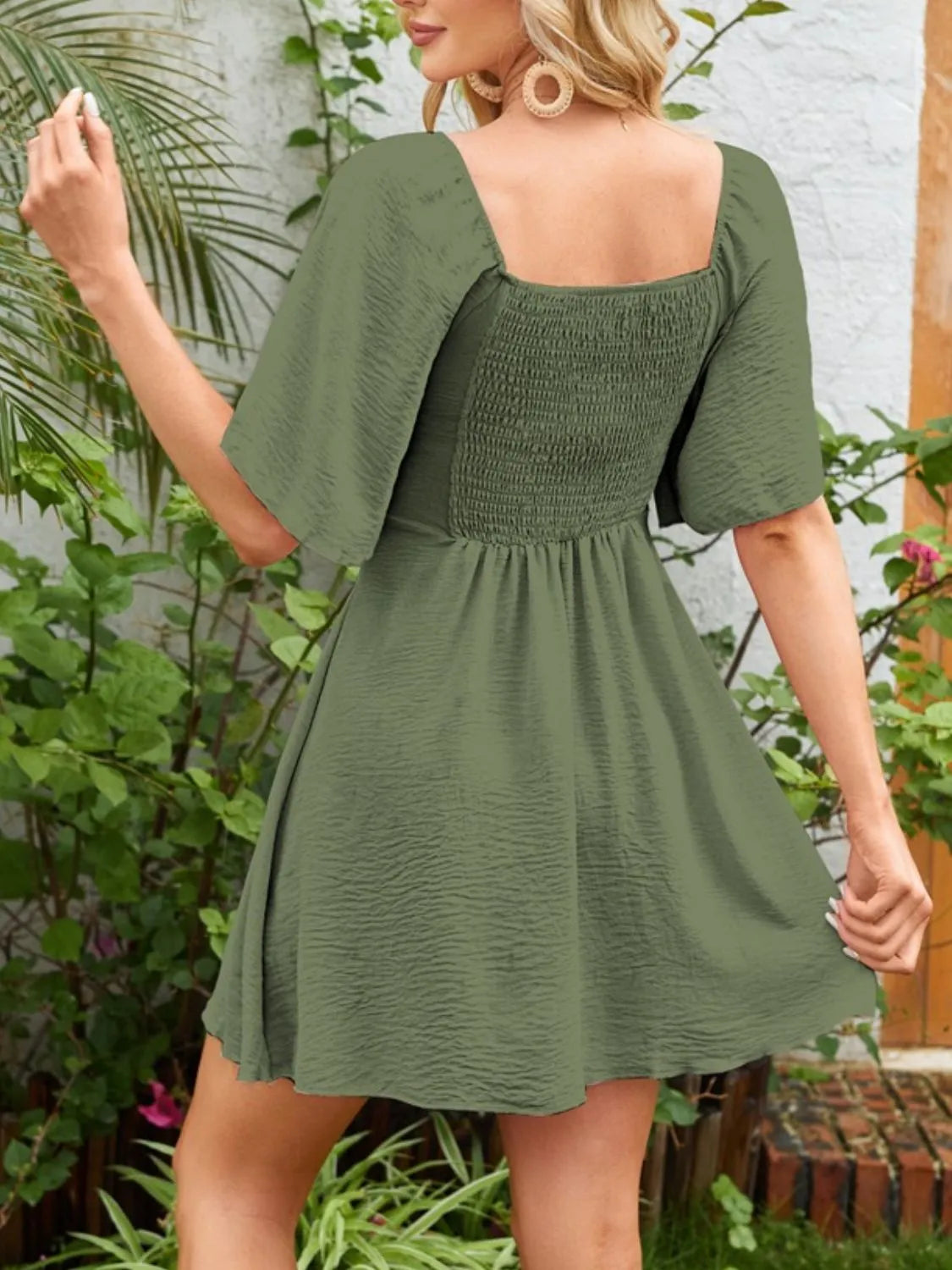 Aurora Smocked Back Knotted Flutter Sleeve Dress — view 12