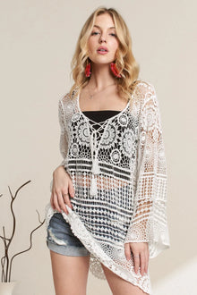 Freya Front Lace Up Crochet Cover Up — thumbnail 1