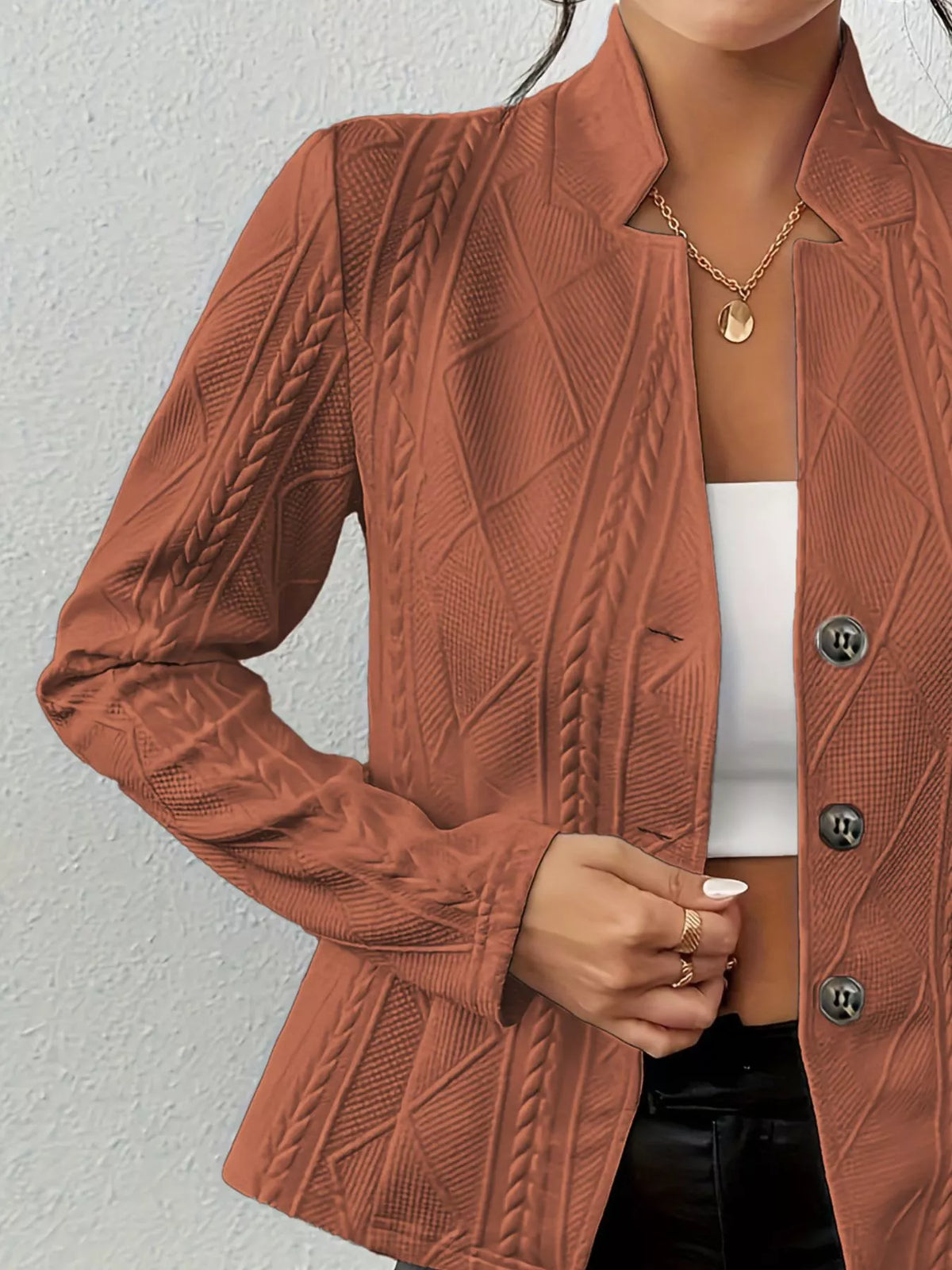 Athena Textured Knit Button-Front Blazer — view 11