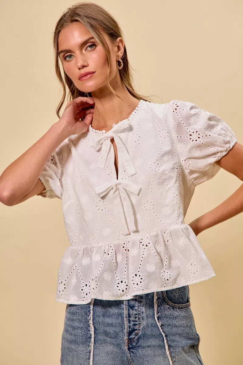 Brigid Eyelet Front Tie Blouse — view 20