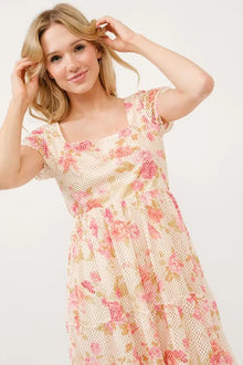Olwen Square Neck Tiered Floral Fishnet Dress — thumbnail 3