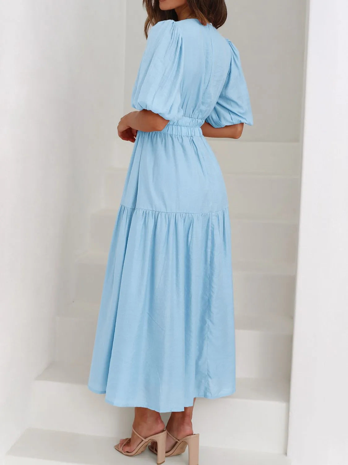 Persephone V-Neck Puff Sleeve Midi Dress — view 3